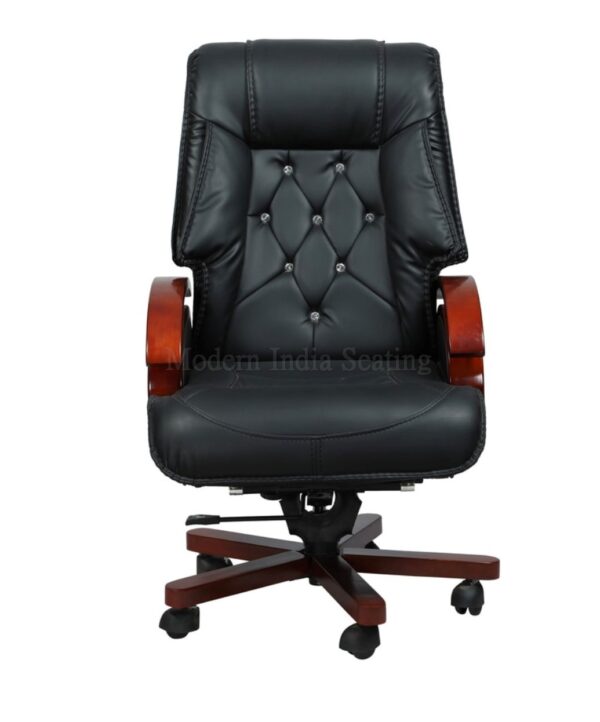 Black Tufted Executive Chair (Wood Accents) - Image 3