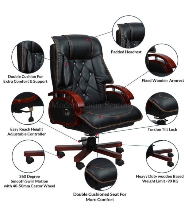 Black Tufted Executive Chair (Wood Accents) - Image 5