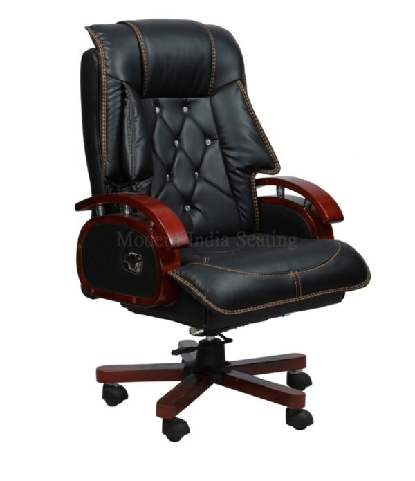 Black Tufted Executive Chair (Wood Accents) - Image 6
