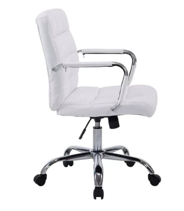 White Quilted Mid-Back Office Chair (T-Arm) - Image 5