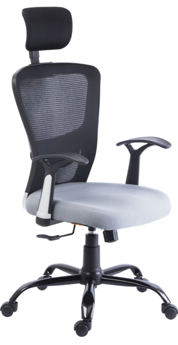 Grey Mesh Chair with Headrest (Black Base) - Image 5