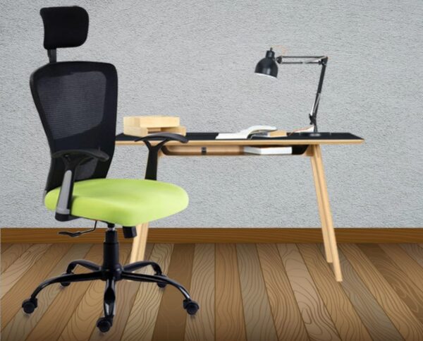 Green Mesh Chair with Headrest (Black Base)