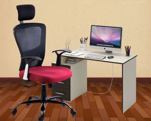Red Mesh Chair with Headrest (Black Base)