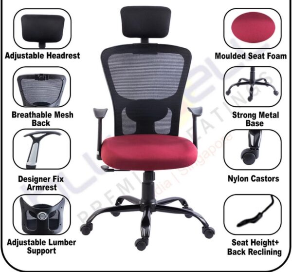 Red Mesh Chair with Headrest (Black Base) - Image 2