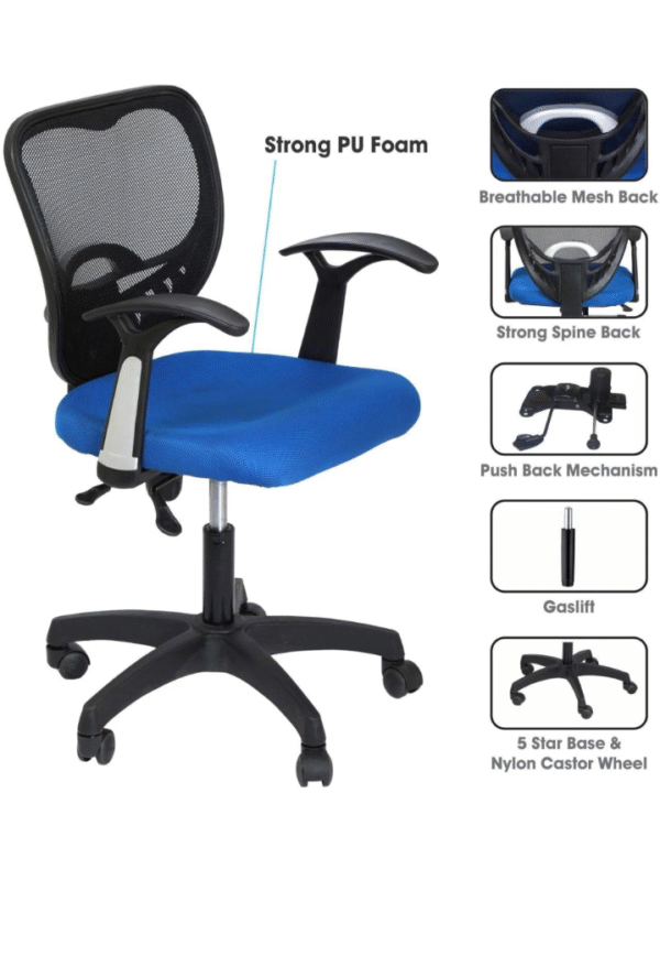 Blue Mesh Mid-Back Chair (Black Base) - Image 4