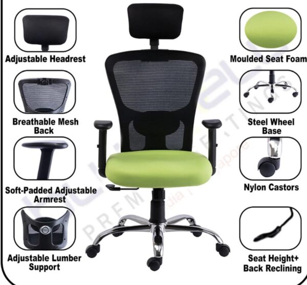 Green Mesh Chair with Headrest - Image 2