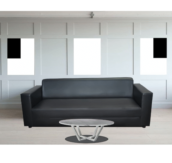 Black Leatherette 3-Seater Sofa (Boxy v2)