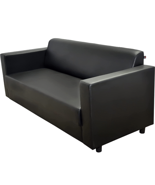 Black Leatherette 3-Seater Sofa (Boxy v2) - Image 2